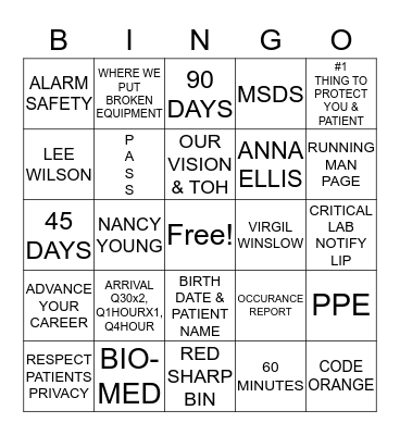 JOINT COMMISION Bingo Card