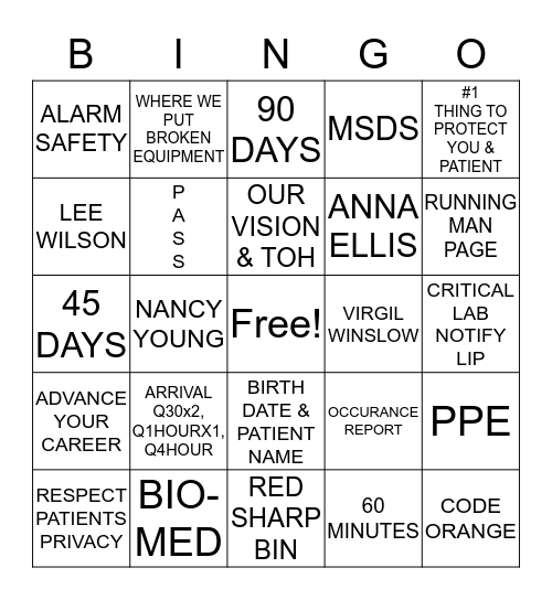 JOINT COMMISION Bingo Card