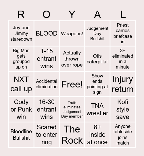 2024 WWE Royal Rumble Bingo Card