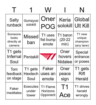 T1NGO 2024 Bingo Card