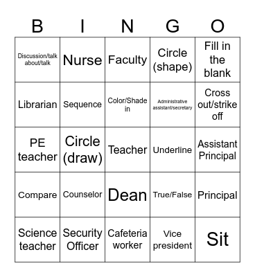 ASL Class Activities Bingo Card