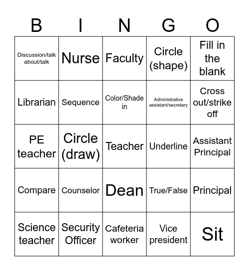 ASL Class Activities Bingo Card