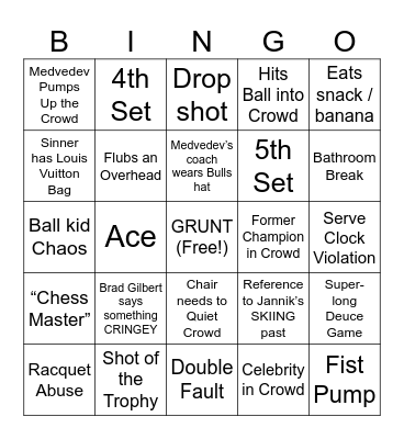 Australian Open Final Bingo Card