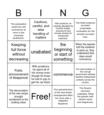 Frederick Douglass Vocabulary Bingo Card