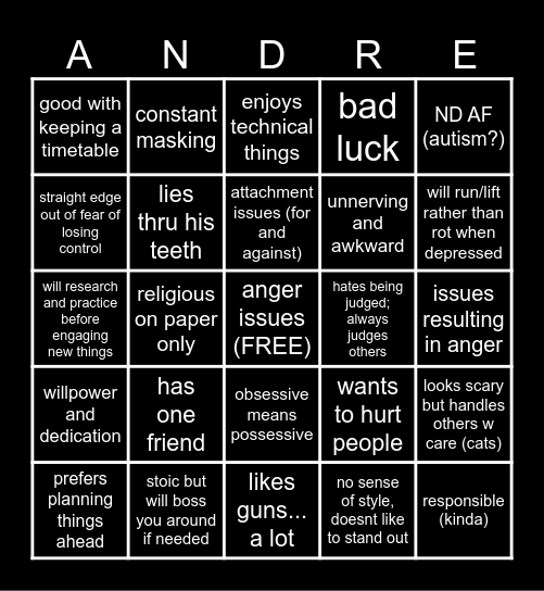 ANDRE KRIEGMAN KINNIE Bingo Card