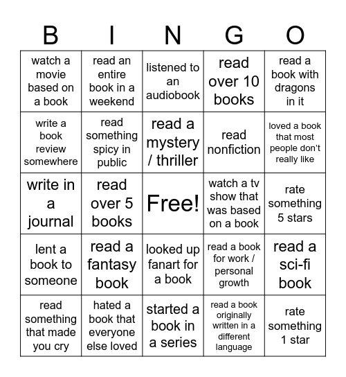 Book Club Bingo Card