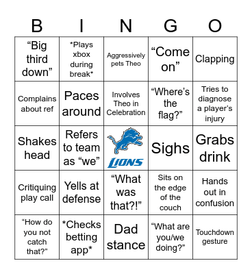 NFL Bingo Card