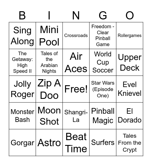 PINBALL BINGO Card