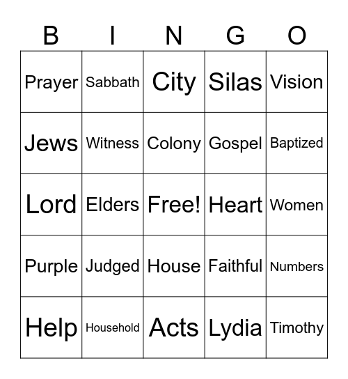 Paul & Lydia Bingo Card