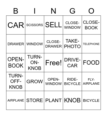 ASL Noun-Verb Pairs Bingo Card