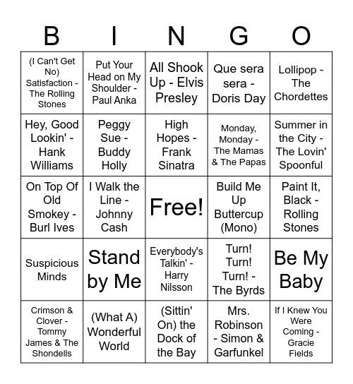 Music Bingo - 50s & 60s Bingo Card
