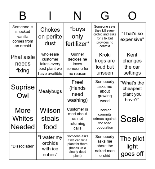 Orchid Bingo Card