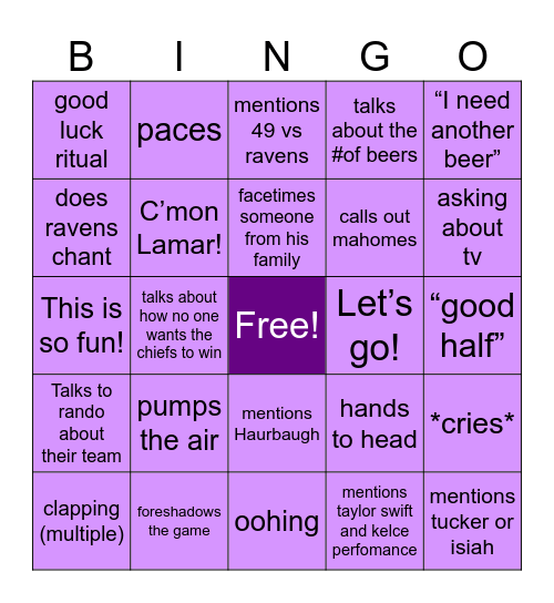 Ethan Raven Bingo Card