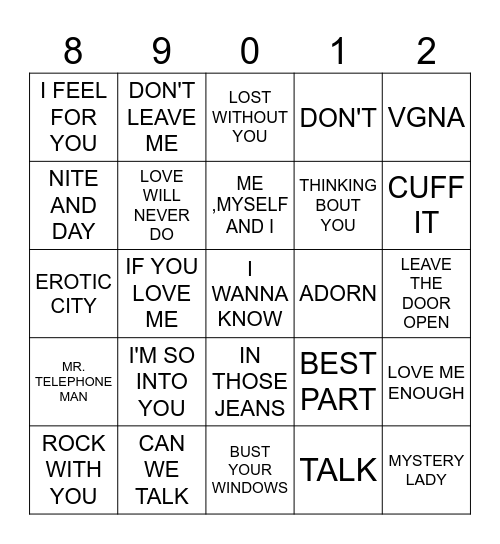 RnB Bingo Card