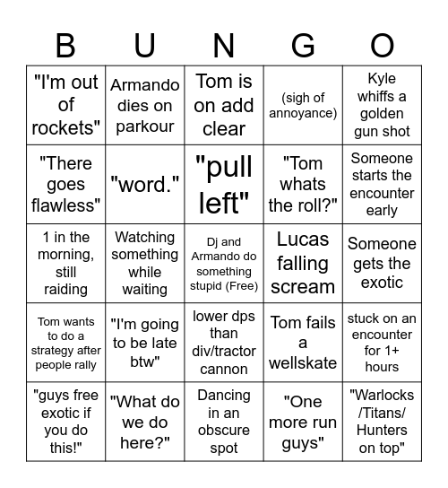 Herto Raid Night Bingo Card