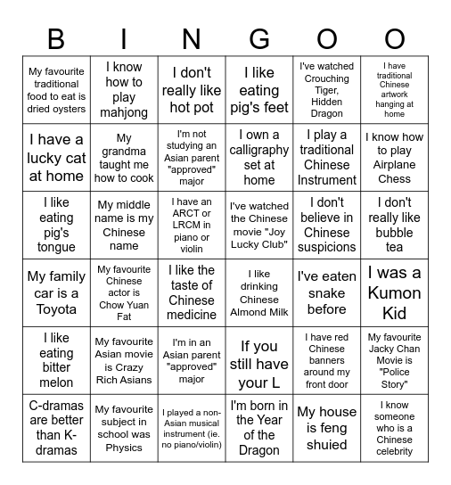 CSA Fortune Festival Bingo Card