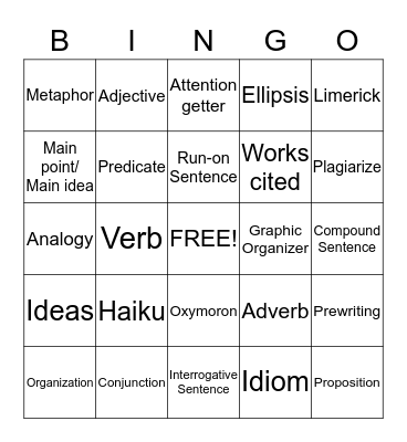 Language Bingo Card