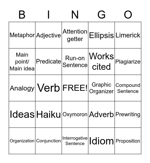 Language Bingo Card