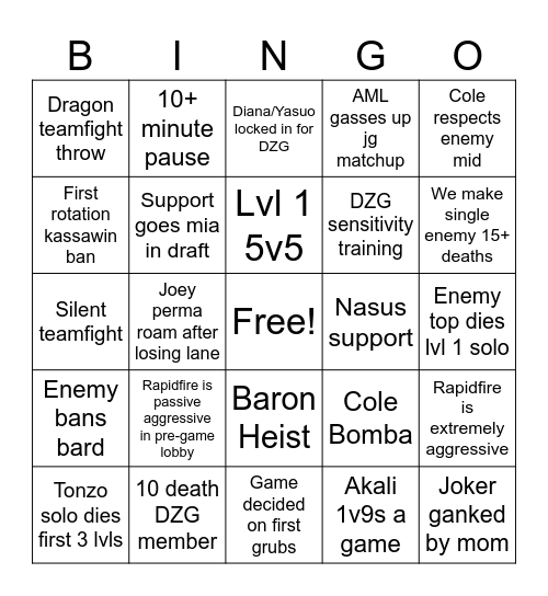 DZG Bingo (AML) Bingo Card