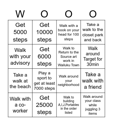 February Step Challenge Bingo Card