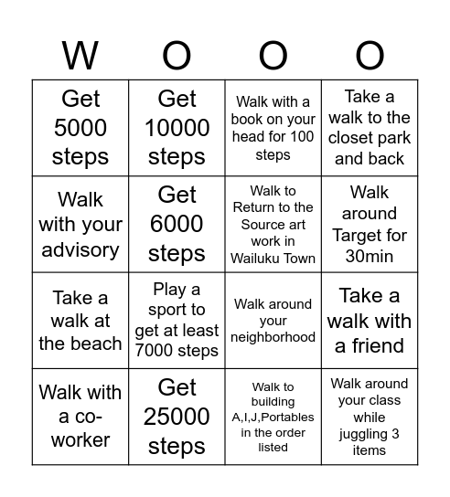 February Step Challenge Bingo Card