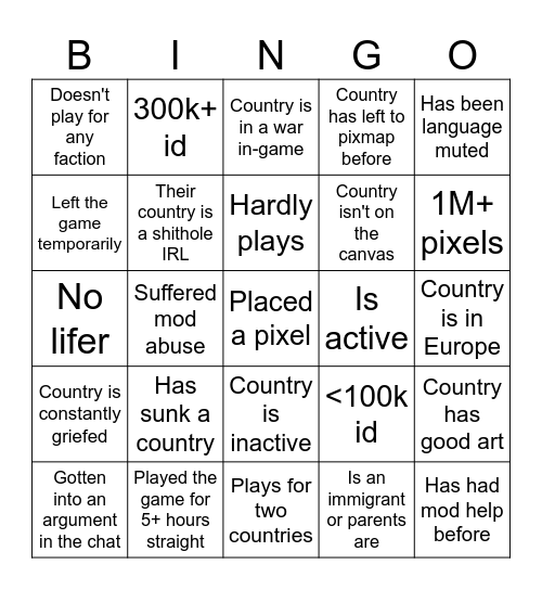 PixelPlanet Bingo Card