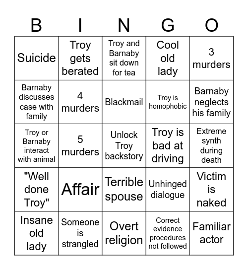 Midsomer Murders Bingo Card