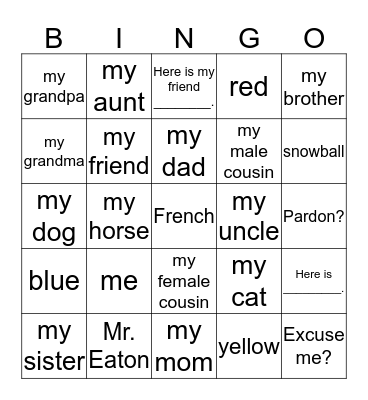 Ma Famille Bingo Card