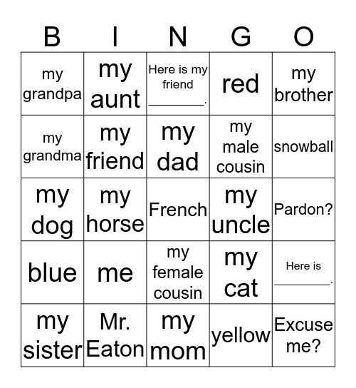 Ma Famille Bingo Card