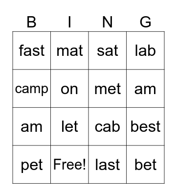 Epic - reading unit 3 (l,e,f,t,s,a,c,b,m) sight words the, on Bingo Card