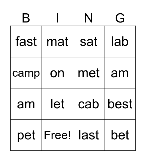 Epic - reading unit 3 (l,e,f,t,s,a,c,b,m) sight words the, on Bingo Card