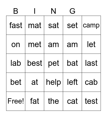 Epic - reading unit 3 (l,e,f,t,s,a,c,b,m) sight words the, on Bingo Card