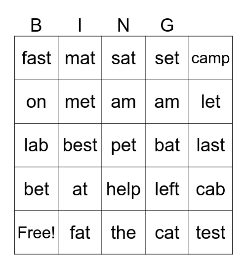 Epic - reading unit 3 (l,e,f,t,s,a,c,b,m) sight words the, on Bingo Card