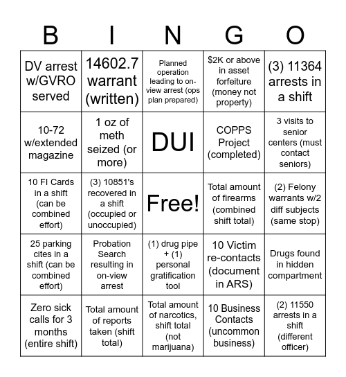 PATROL BINGO Card