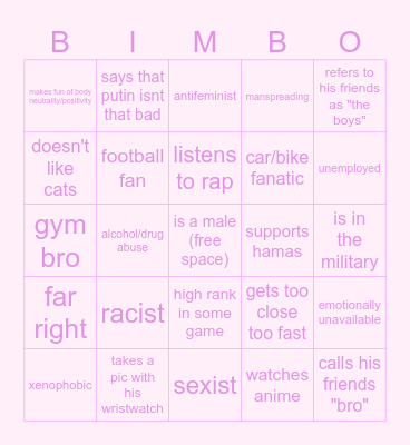 red flags in guys Bingo Card