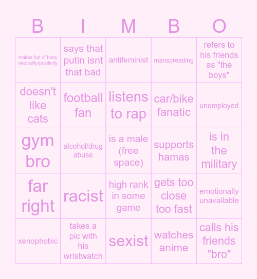 red flags in guys Bingo Card