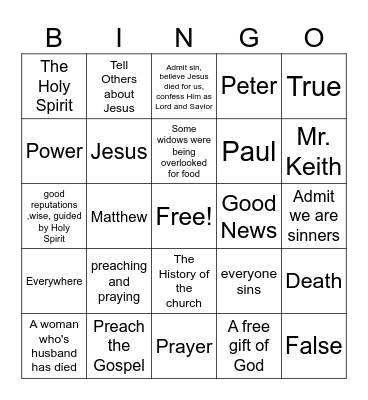 Acts Bingo Card