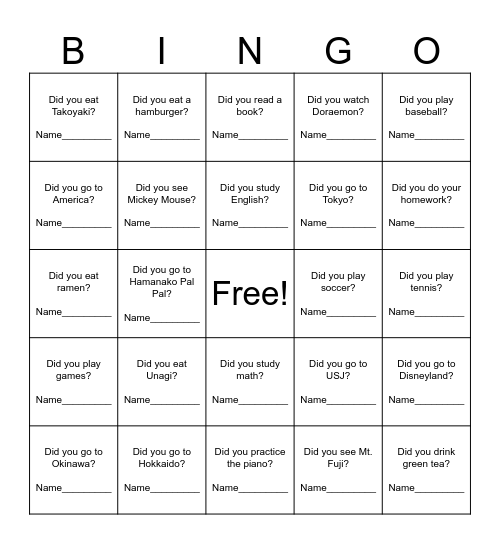 Did you bingo... Bingo Card