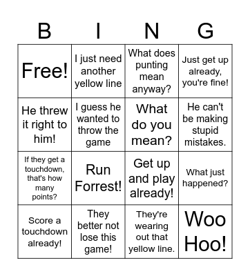 Nana'ism Football Bingo! Bingo Card