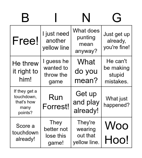 Nana'ism Football Bingo! Bingo Card
