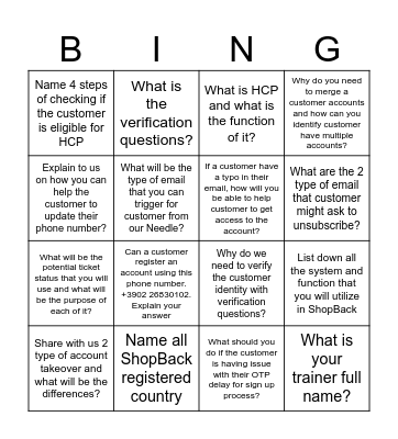 Recap Week 1! Bingo Card