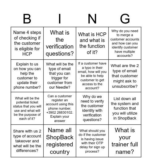 Recap Week 1! Bingo Card