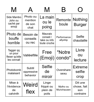 Amitié Bingo Card