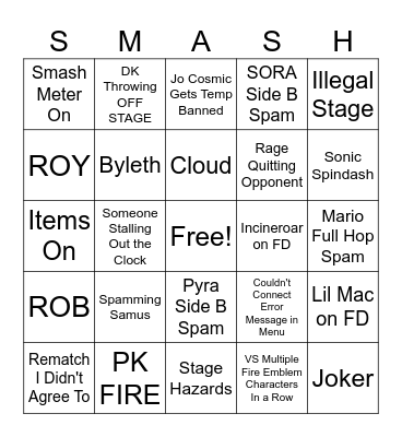 SSBU QUICKPLAY Bingo Card