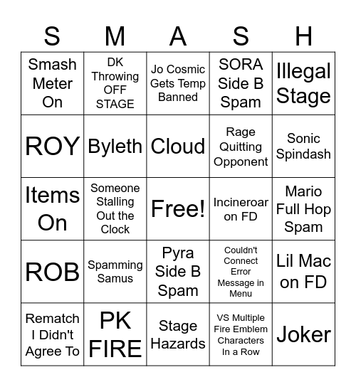 SSBU QUICKPLAY Bingo Card