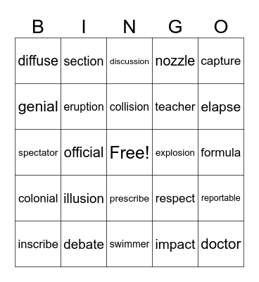 Latin Bingo Card