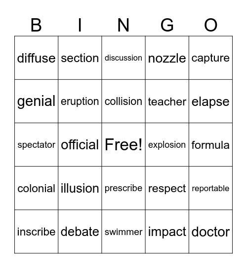 Latin Bingo Card