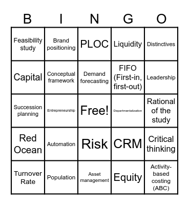 MBA Bingo Card