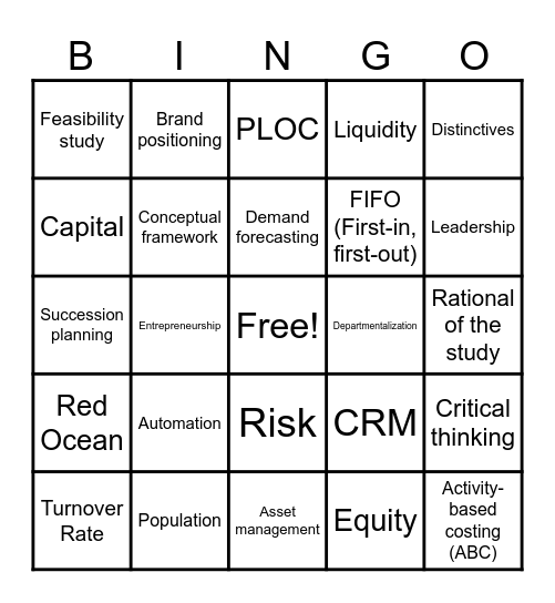 MBA Bingo Card