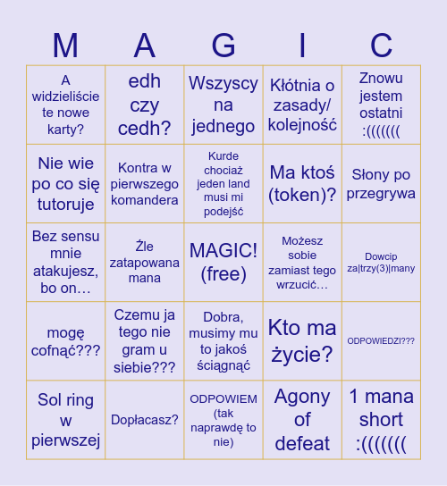 magia zbieranie dowództwo Bingo Card